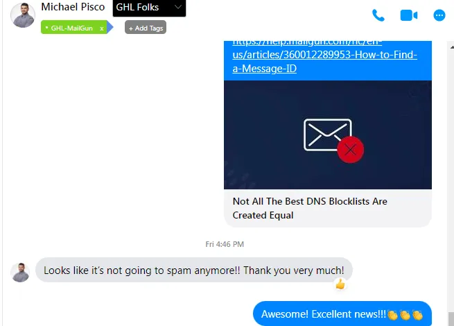 Michael Pisco — It's not going to spam anymore, thank you very much!